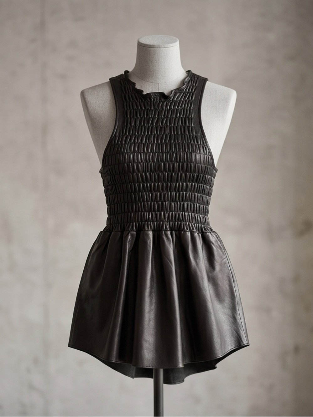 Black Leather Peplum Top by Geren Ford